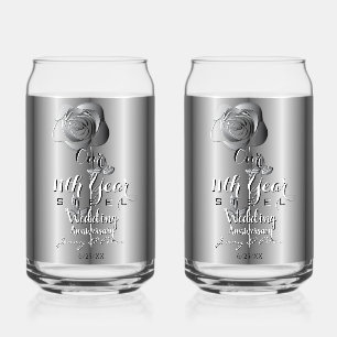 11th Year Wedding Anniversary Steel Rose Can Glass