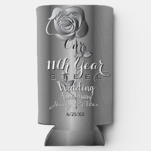 11th Year Wedding Anniversary Steel Rose Seltzer Can Cooler