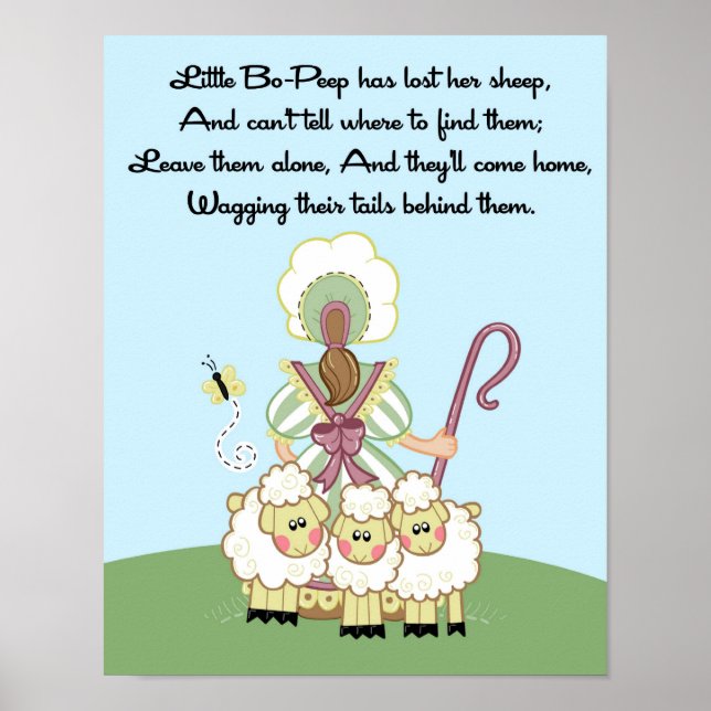 11x14 Little Bo Peep Shee Rhyme Kids Room Wall Art (Front)