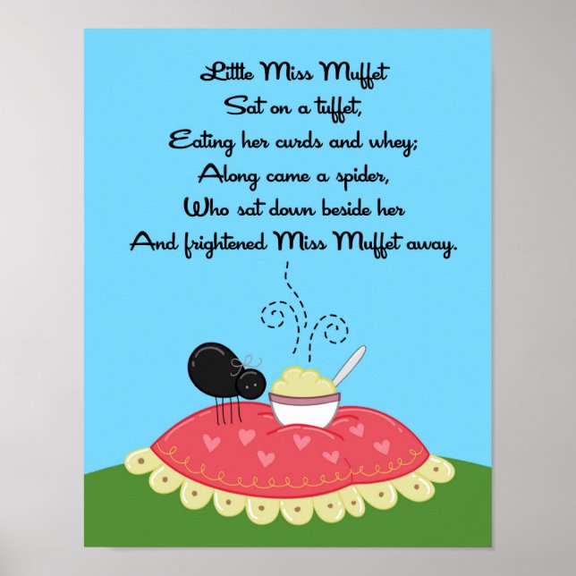 11x14 Little Miss Muffet Rhyme Kids Room Wall Art (Front)
