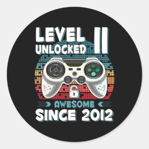 11yr Bday Son Boy Funny Gamer 11th 11 Year Old Bir Classic Round Sticker