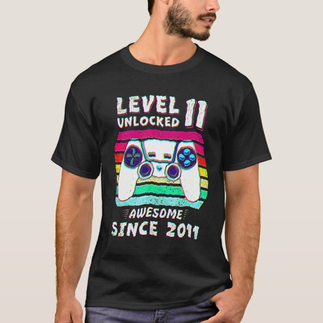11yr Bday Son Boy Funny Gamer 11th 11 Years Old Bi T-Shirt (Front)