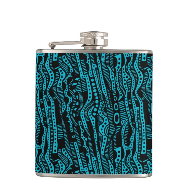 120115 - Black on Blue 00b2ca Hip Flask (Front)
