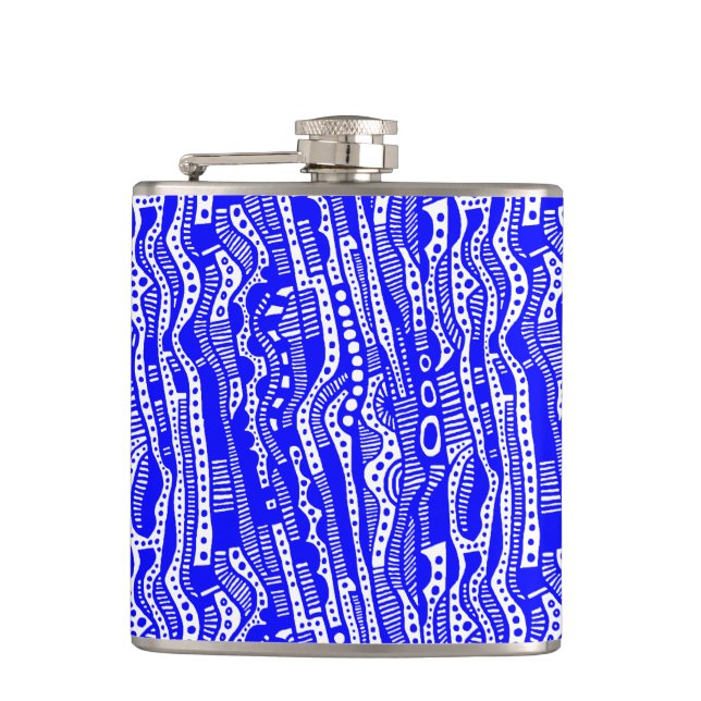 120115 - Blue on White Hip Flask (Front)
