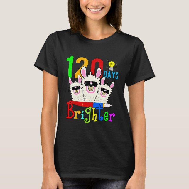 120 Days Brighter Teacher Llama Happy 120th Day Of T-Shirt (Front)