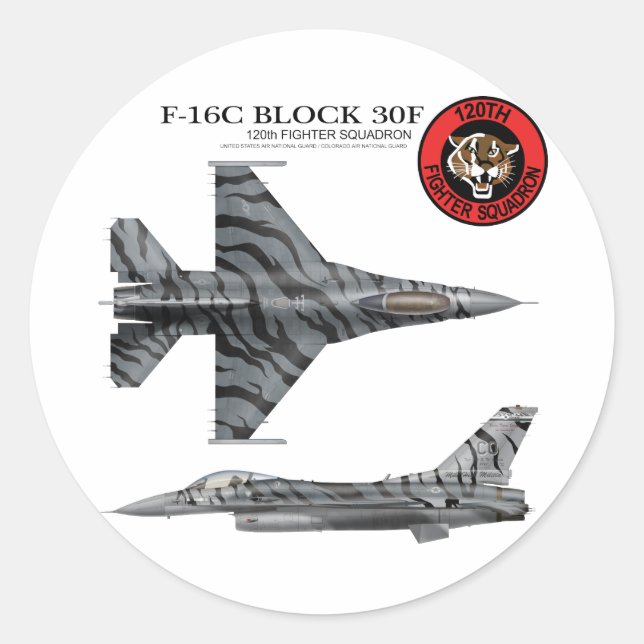 120th Fighter Squadron F-16 Fighting Falcon Classic Round Sticker (Front)