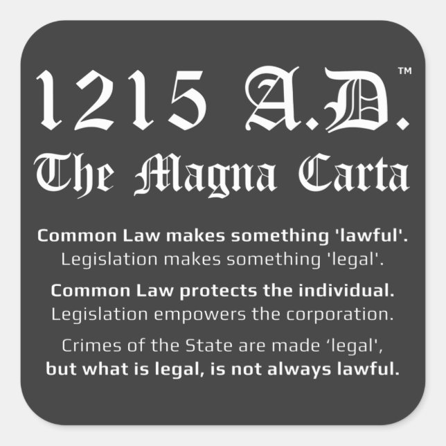 1215 A.D.™ The Magna Carta Common Law Stickers (Front)