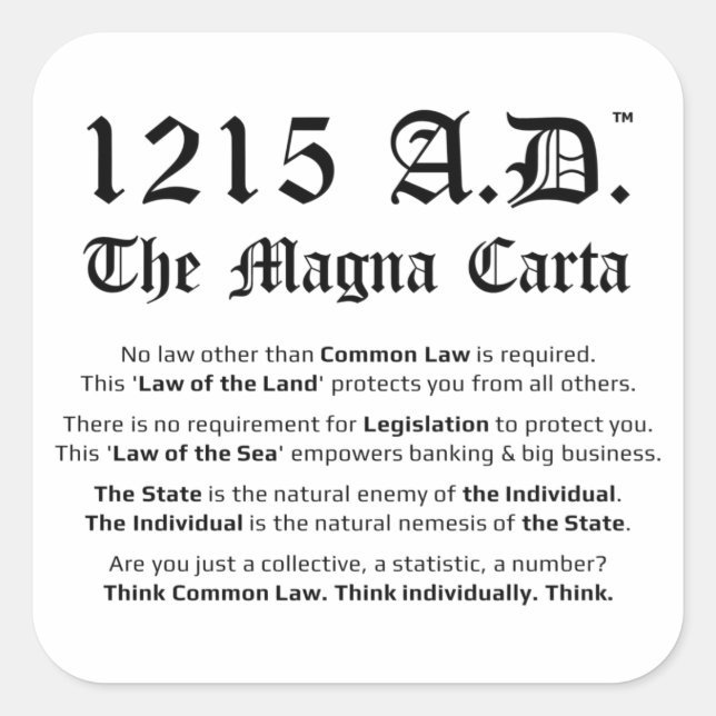 1215 A.D.™ The Magna Carta Common Law Stickers (Front)