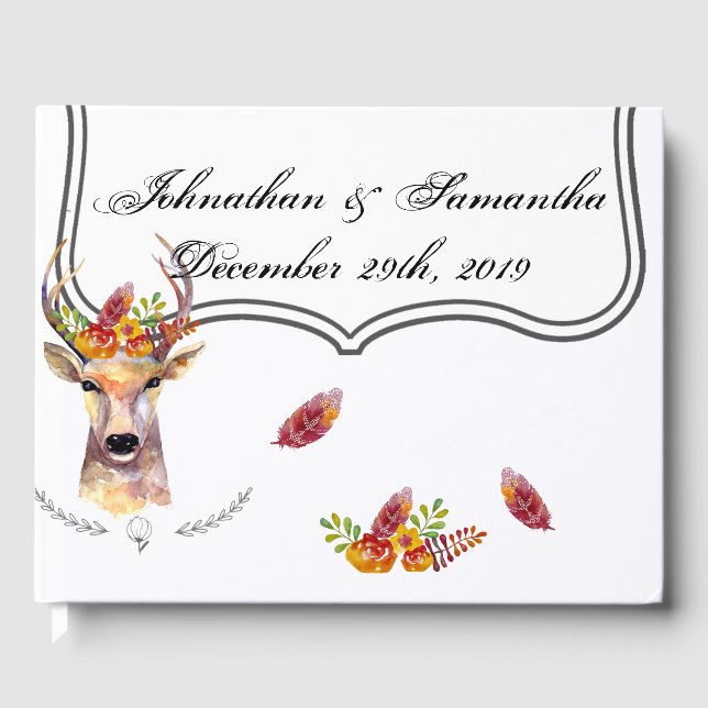 122 Page Wedding Guestbook boho deer Buck Head Bro (Front)