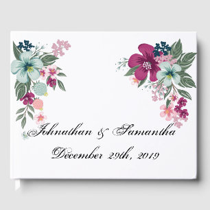 122 Page Wedding Guestbook Tropical Flowers on Whi