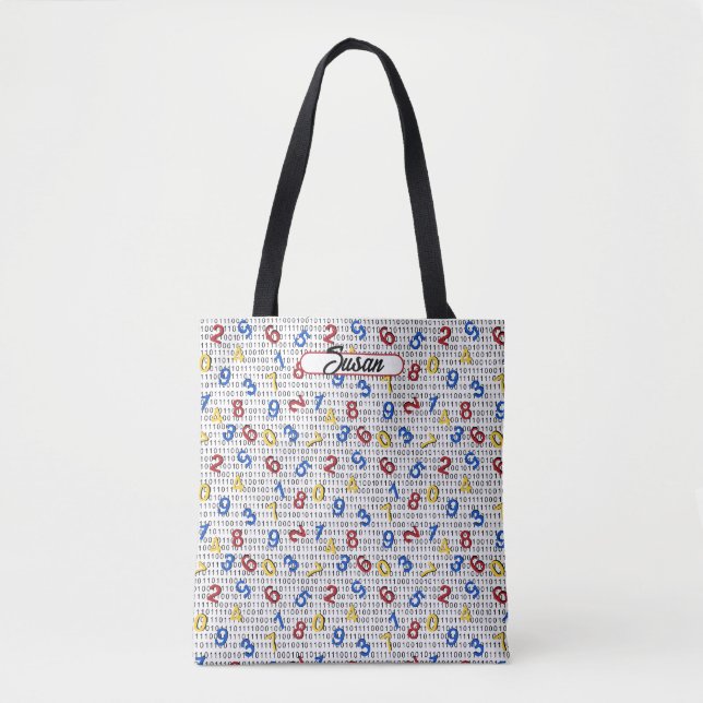 123 Numbers Red Yellow Blue Black White Binary Tote Bag (Front)