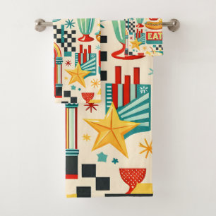 1250s diner geometric star pattern kitchen towel W