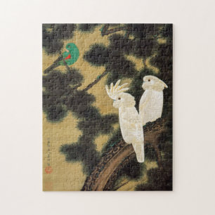 12. 老松鸚鵡図, 若冲 Pine-tree & Parrot, Ja Jigsaw Puzzle