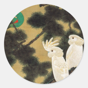 12. 老松鸚鵡図, 若冲 Pine-tree & Parrot, Jakuchū Classic Round Sticker