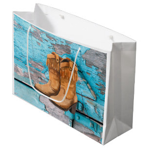 12.5lx4wx9h Large Gift Bag Blue Wood Barn Door Boo