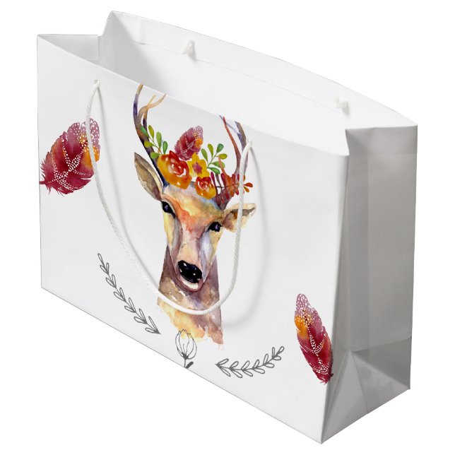 12.5lx4wx9h Large Gift Bag Boho Deer Buck Head Bro (Back Angled)