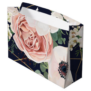 12.5lx4wx9h Large Gift Bag Geometric Garden Navy
