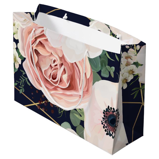 12.5lx4wx9h Large Gift Bag Geometric Garden Navy (Back Angled)