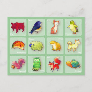 12 Animals Postcard(Customisable) -horizontal Postcard