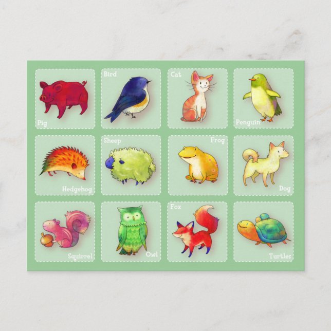 12 Animals Postcard(Customisable) -horizontal Postcard (Front)