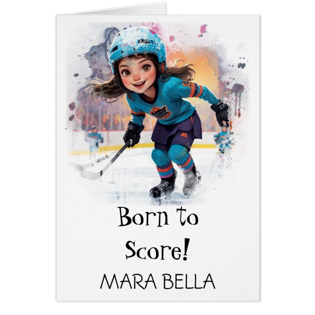 *~* 12  AP94 Cute Hockey Girl Personalise Birthday (Front)