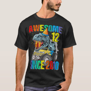 12 Awesome Since 2010 Dinosaur Monster Truck 12th  T-Shirt
