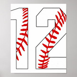 #12 Baseball Laces Baseball Jersey Number 12 12th  Poster
