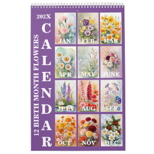 12 Birth Month Flowers 2026 Wall Calendar