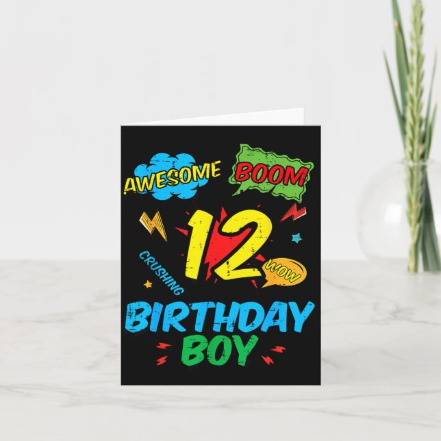 12 Birthday Boy Comic 12th Bday Superhero Party Bo Card (Front)