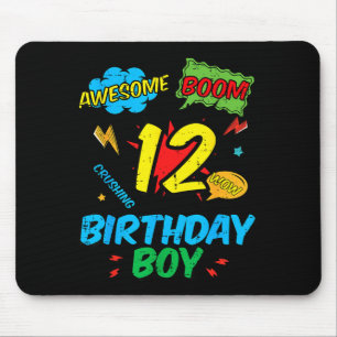 12 Birthday Boy Comic 12th Bday Superhero Party Bo Mouse Mat