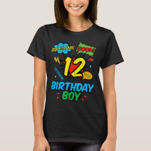 12 Birthday Boy Comic 12th Bday Superhero Party Bo T-Shirt