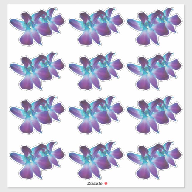 12 Blue Dendrobium Orchid Flower Kiss-Cut Stickers (Sheet)
