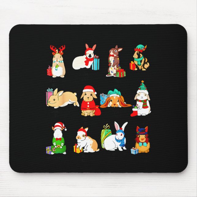 12 Bunny Of Christmas Bunny Rabbit Christmas Xmas  Mouse Mat (Front)