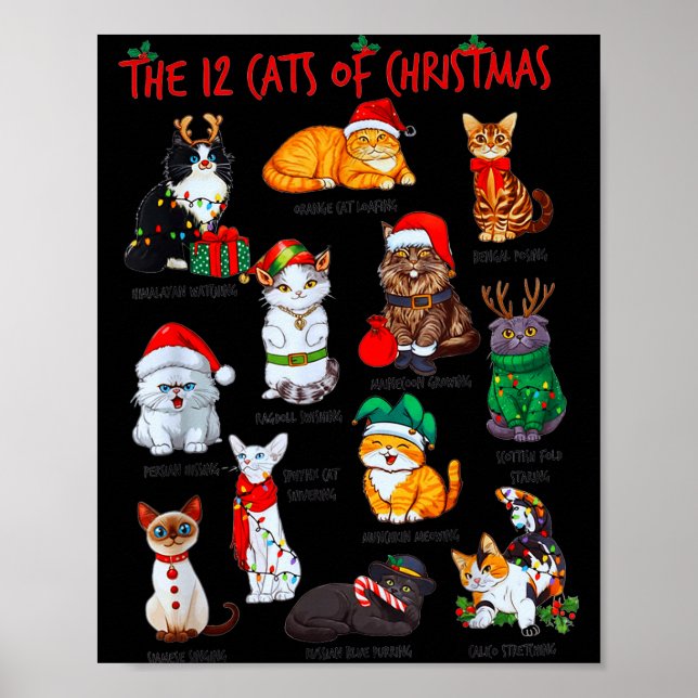 12 Cats Of Christmas Funny Holiday Xmas Cat Lover  Poster (Front)