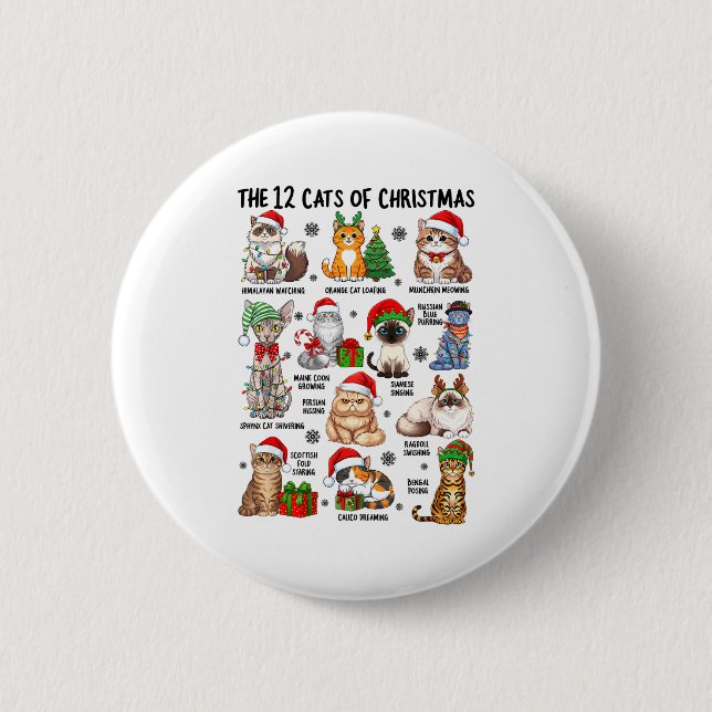 12 Cats Of Christmas Funny Xmas Cat Lover Holiday  6 Cm Round Badge (Front)