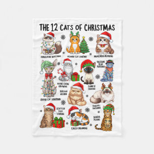 12 Cats Of Christmas Funny Xmas Cat Lover Holiday  Fleece Blanket