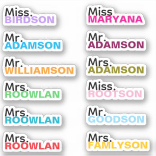 (12 Colourful Pack) Custom Teacher Name Stickers