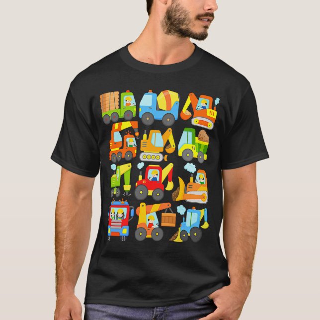 12 construction vehicles machinery construction si T-Shirt (Front)