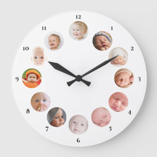 12 custom photos Baby's personalised simple Large Clock
