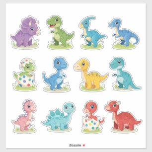12 Cute Colorful Dino Vinyl Stickers