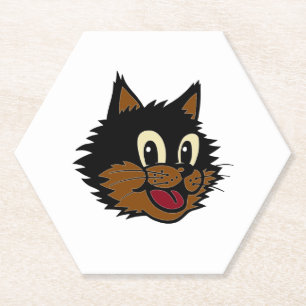 12 CUTE SMILING BLACK AND BROWN NAUGHTY CAT PAPER COASTER