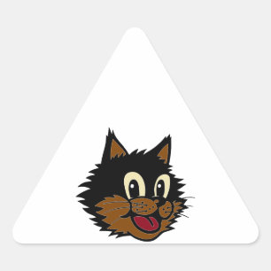 12 CUTE SMILING BLACK AND BROWN NAUGHTY CAT TRIANGLE STICKER