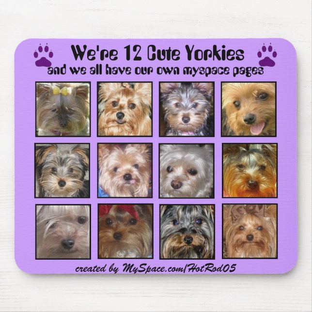 12 CUTE YORKIES  -Mousepad Customised Mouse Mat (Front)