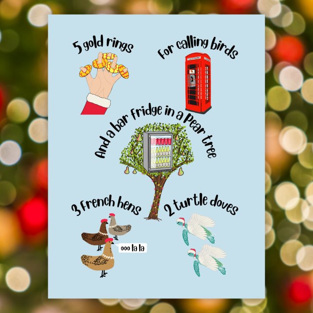 12 day of Christmas funny cartoon pun Holiday Postcard (Creator Uploaded)
