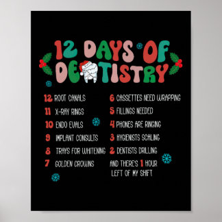 12 Day Of Dentistry Christmas Dentist Dental Hygie Poster