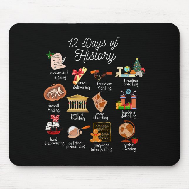 12 Day Of History Teacher Christmas Social Studies Mouse Mat (Front)