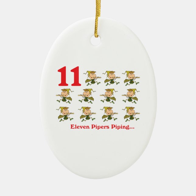12 days eleven pipers piping ceramic tree decoration (Front)