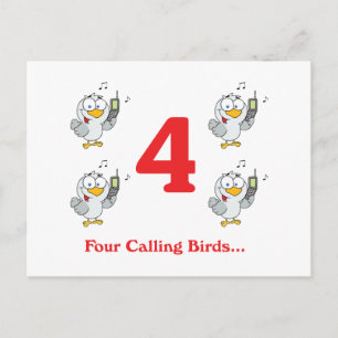 12 days four calling birds postcard