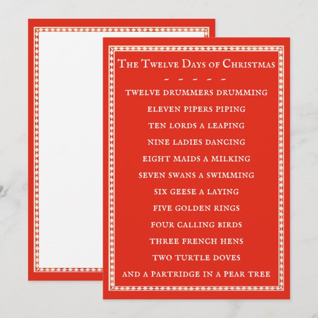 12 DAYS LYRICS 5x7 Flat Card / Red (Front/Back)