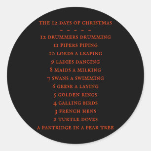 12 Days Lyrics Boys T Shirt  Classic Round Sticker